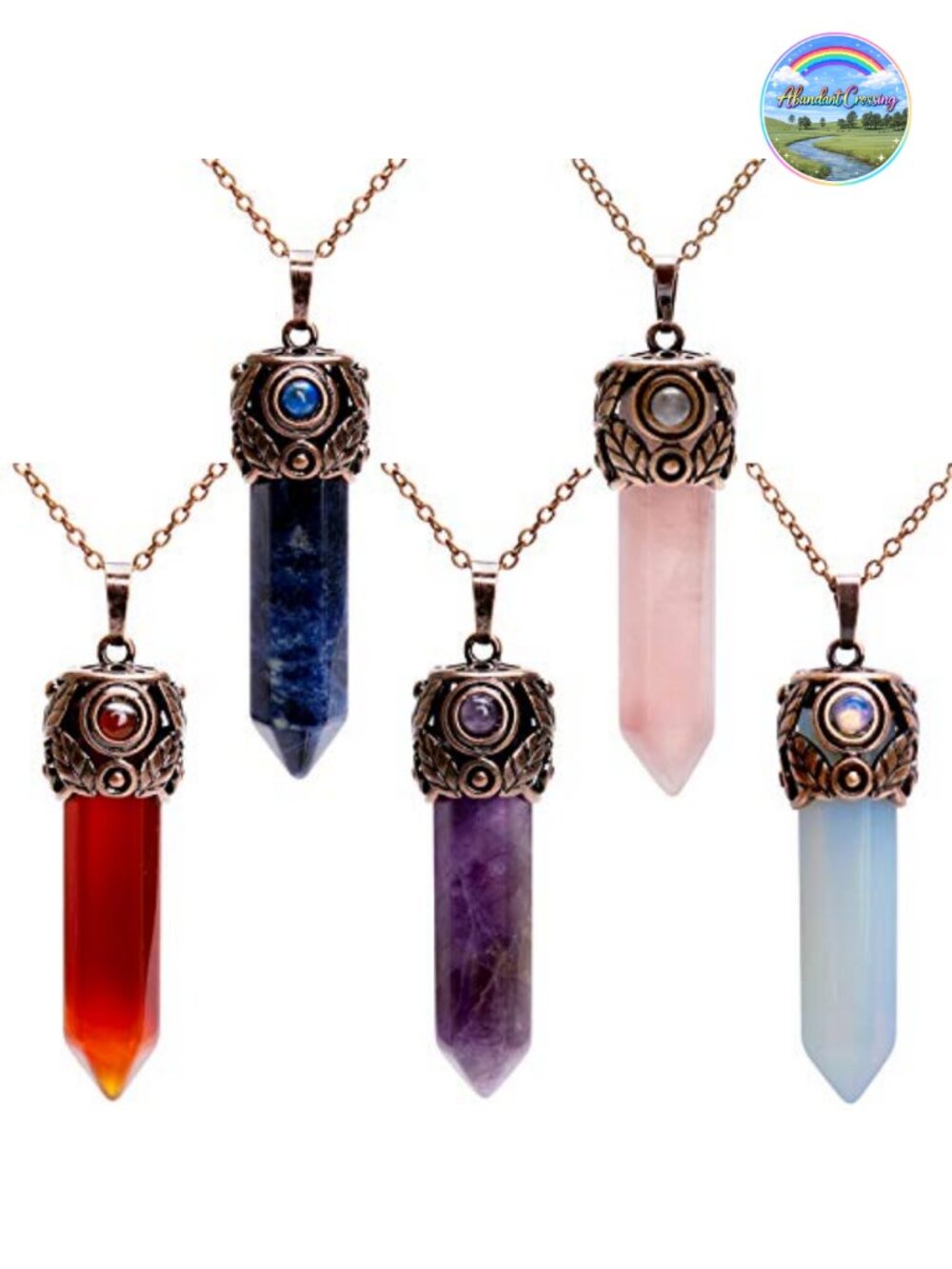 Hexagonal Prism Gemstone Pendant Necklace Quartz Crystal Healing 5 Pack